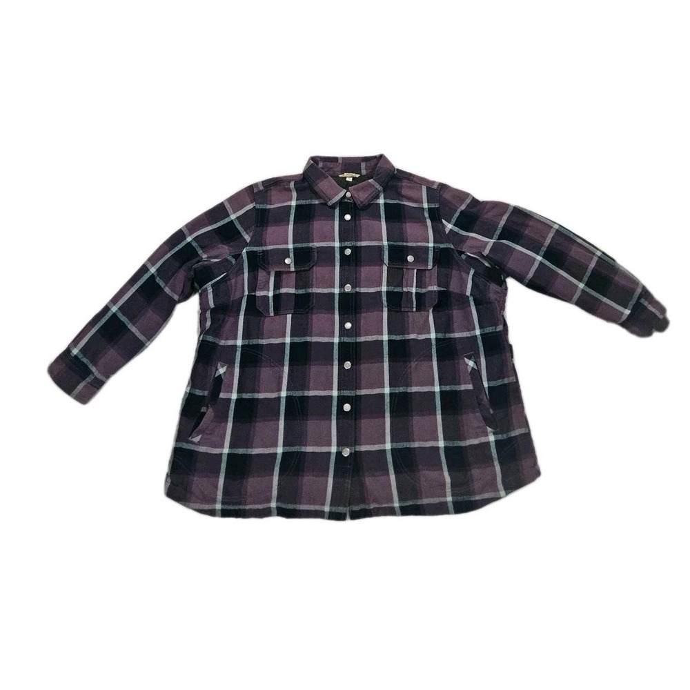 Duluth Trading Flannel Lined Shirt Womens Sz 2X Free Swingin Plaid Jacket Purple